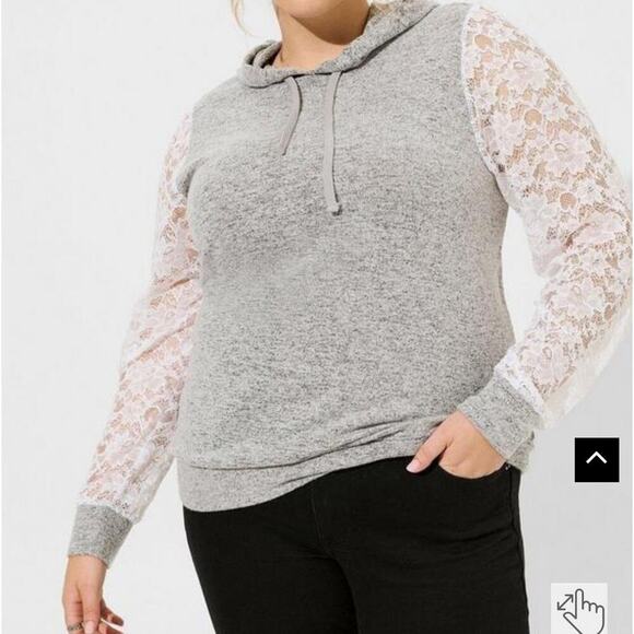 TORRID, SUPER SOFT, women's  size 2 (18-20 2X) hoodie, gray with lace sleeves - Picture 10 of 10